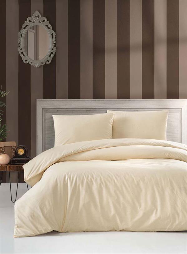 Menderes Home Lanotte Saten Tek Kişilik Nevresim+Yastık Düzboya Krem