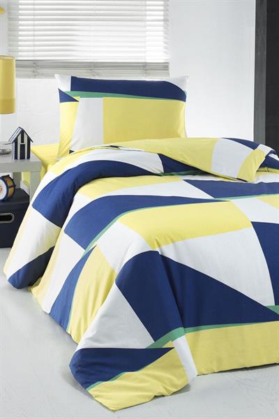 Cotton Collection Ranforce Tek Kişilik Nevresim Takımı Sweet Sarı-Lacivert