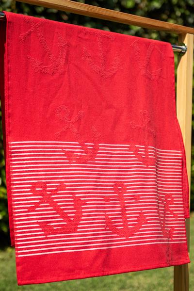 Menderes Home Cotton Collection Bukle Plaj Havlusu Çapa Kırmızı