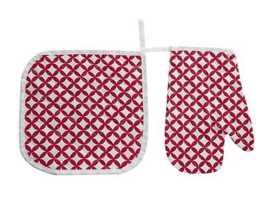 Menderes Home Cotton Collection Döşemelik Tutacak+Eldiven Mist Kırmızı
