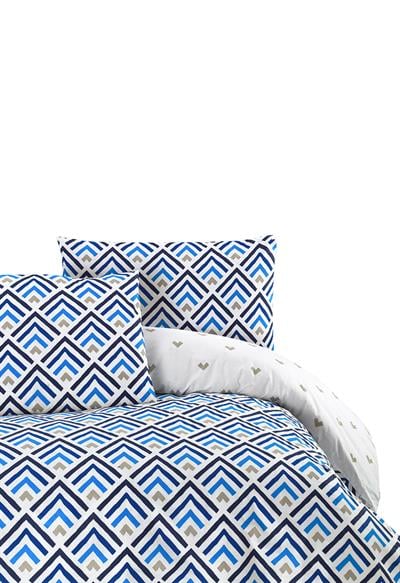 Menderes Home Cotton Collection Ranforce Çift Kişilik Nevresim+Yastık Ritm Mavi