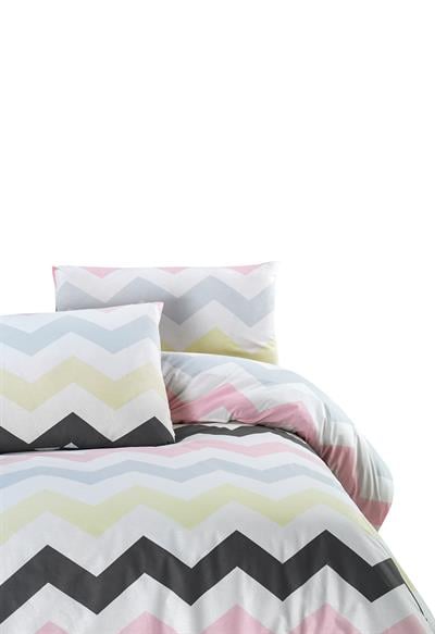 Menderes Home Cotton Collection Ranforce Tek Kişilik Nevresim+Yastık Zigzag Pembe
