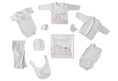 Menderes Home Cotton Collection Sweet Home Baskılı 10 Parça Zıbın Seti Sweet Home Pembe