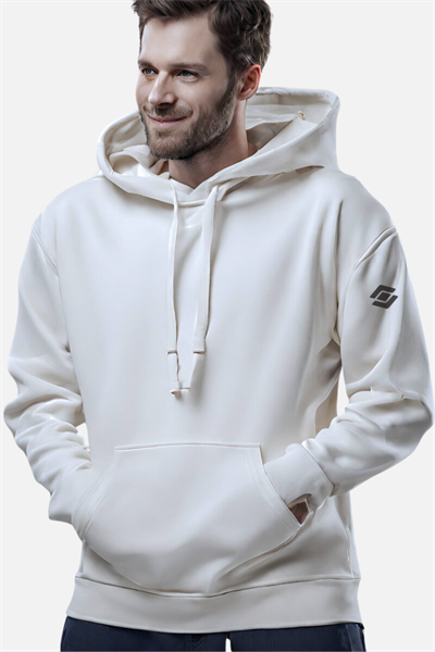 Scooter Kapşonlu Kanguru Cepli Ekru Erkek Sweatshirt M1518TE