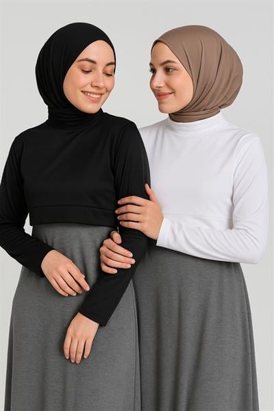 2'li Paket Uzun Kollu Crop Boyunluk - Beyaz ve Siyah