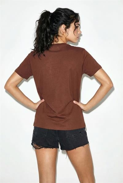 %100 Organik Pamuk Derin V Yakalı Comfort Fit T-Shirt 60602066 - Kahverengi
