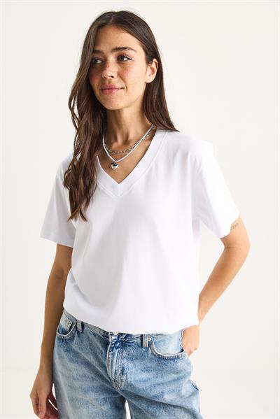 Kadın %100 Organik Pamuk Derin V Yakalı Comfort Fit T-Shirt 60602066 - Beyaz