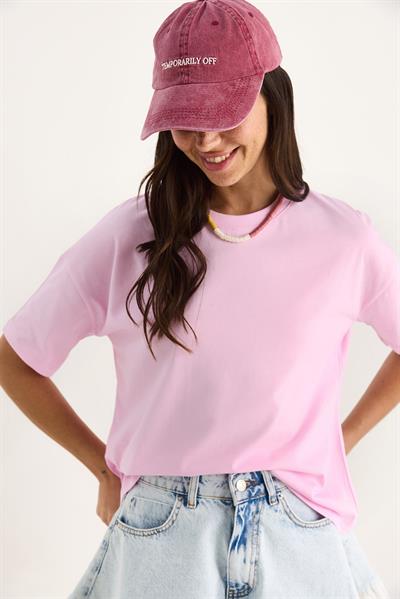 Kadın %100 Organik Pamuk Relaxed Fit Yuvarlak Yakalı T-Shirt 60602050 - Pembe