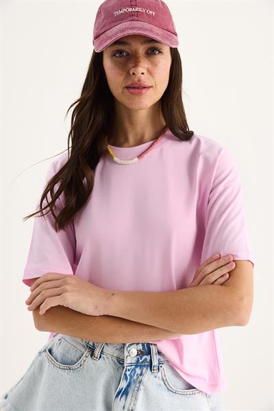Kadın %100 Organik Pamuk Relaxed Fit Yuvarlak Yakalı T-Shirt 60602050 - Pembe