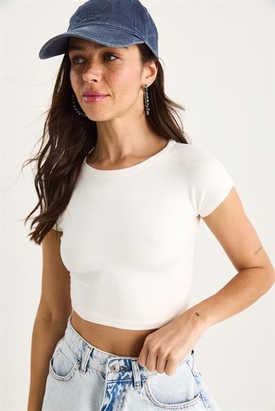 Kadın %100 Pamuklu Crop T-Shirt 60602062 - Beyaz