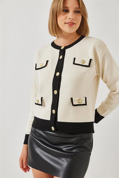 4 Cep Kapaklı Triko Hırka 14300 60351260 - Bej