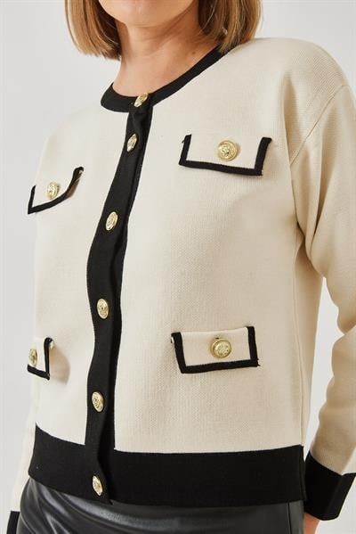 4 Cep Kapaklı Triko Hırka 14300 60351260 - Bej