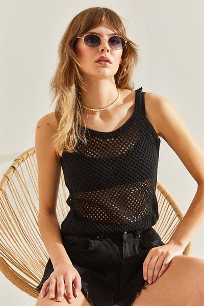 Ajurlu Askılı Atlet 20246146 - Siyah