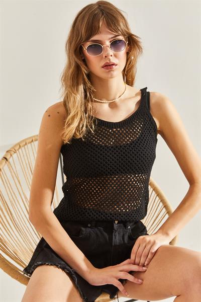 Ajurlu Askılı Atlet 20246146 - Siyah