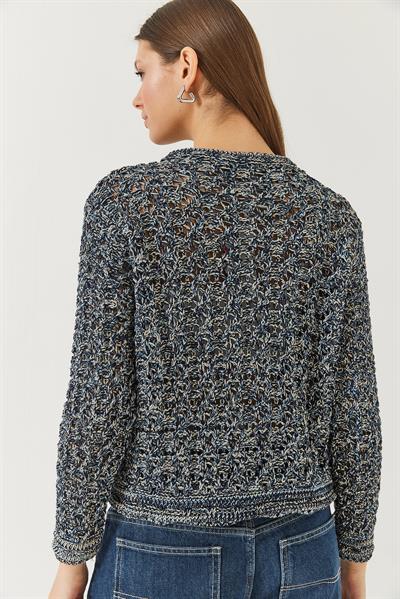 Ajurlu Simli Triko Hırka 20246243 - Lacivert