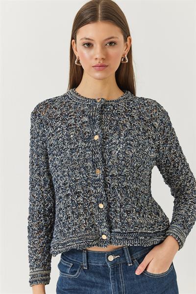 Ajurlu Simli Triko Hırka 20246243 - Lacivert