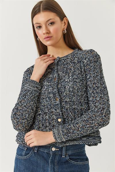 Ajurlu Simli Triko Hırka 20246243 - Lacivert