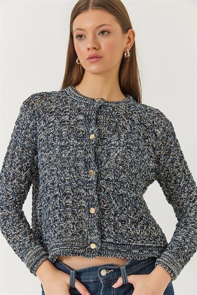 Ajurlu Simli Triko Hırka 20246243 - Lacivert