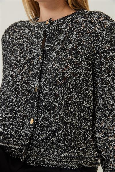 Ajurlu Simli Triko Hırka 20246243 - Siyah-Antrasit