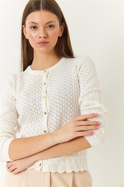 Kadın Ajurlu Triko Hırka STK0023 - Ekru