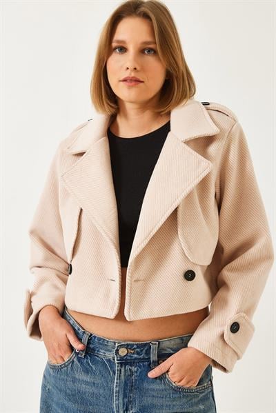 Allerli Diagonel Kısa Ceket 2620 60261102 - Bej