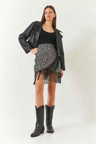 Kadın Anvelop Detaylı Desenli Püsküllü Etek DE380038 60261432 - Antrasit