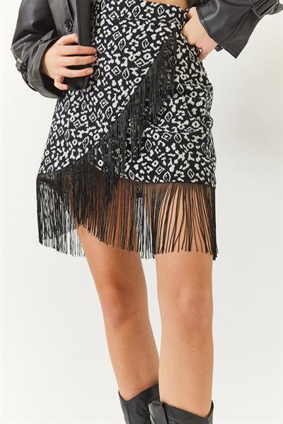 Kadın Anvelop Detaylı Desenli Püsküllü Etek DE380038 60261432 - Siyah