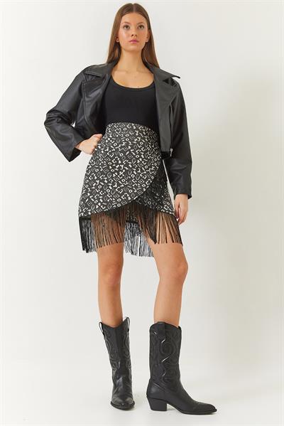 Kadın Anvelop Detaylı Desenli Püsküllü Etek DE380038 60261432 - Antrasit