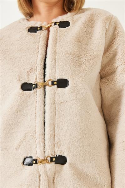 Aplikeli Suni Yünlü Lamine Mont 60261170 - Bej