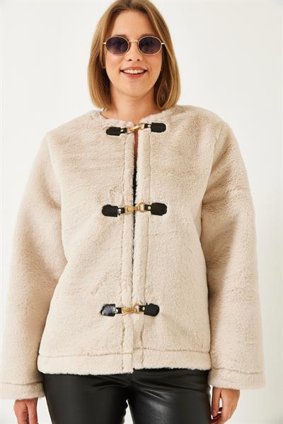 Aplikeli Suni Yünlü Lamine Mont 60261170 - Bej