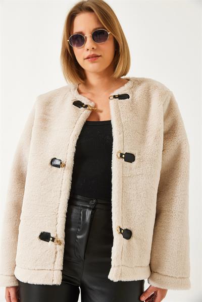 Aplikeli Suni Yünlü Lamine Mont 60261170 - Bej