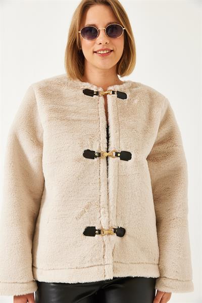 Aplikeli Suni Yünlü Lamine Mont 60261170 - Bej