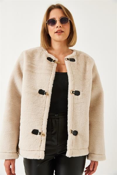 Aplikeli Suni Yünlü Lamine Mont 60261170 - Bej