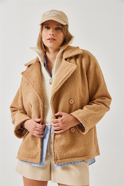 Kadın Ara Boy Buklet Ceket 2603 60351265 - Camel