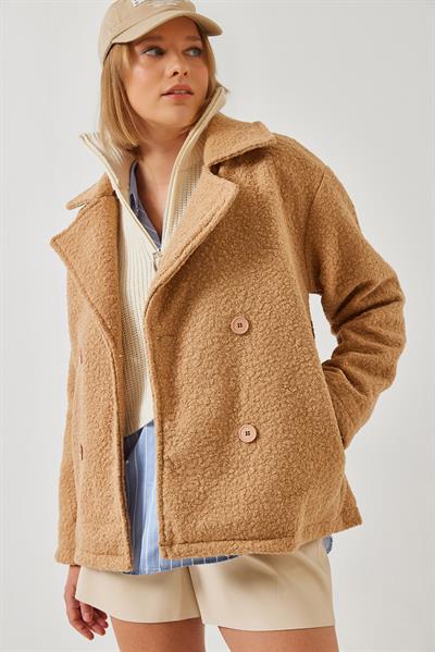 Kadın Ara Boy Buklet Ceket 2603 60351265 - Camel