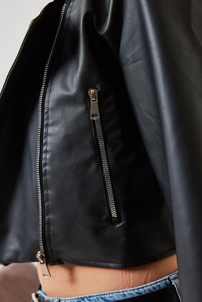 Asimetrik Fermuar Detay Deri Ceket 2486 60351271 - Siyah