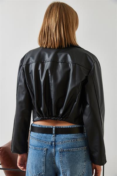 Asimetrik Fermuar Detay Deri Ceket 2486 60351271 - Siyah