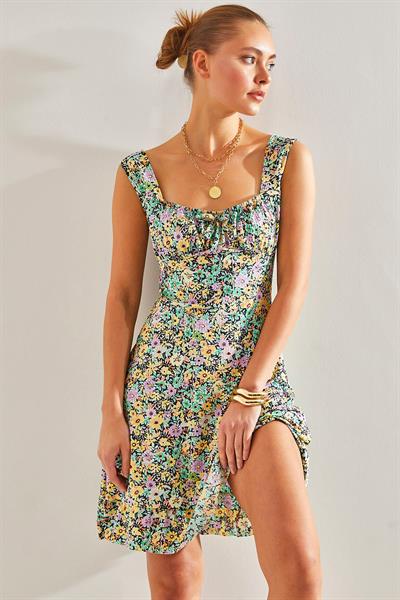 Kadın Askılı Desenli Elbise 60201013 - Çok Renkli