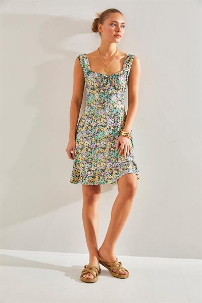 Kadın Askılı Desenli Elbise 60201013 - Çok Renkli