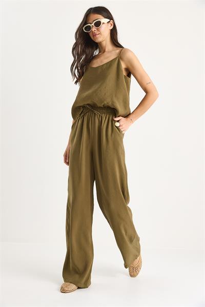 Kadın Askılı Dokuma Modal Bluz Pantolon Alt-Üst Takım 9298 60281024 - Haki