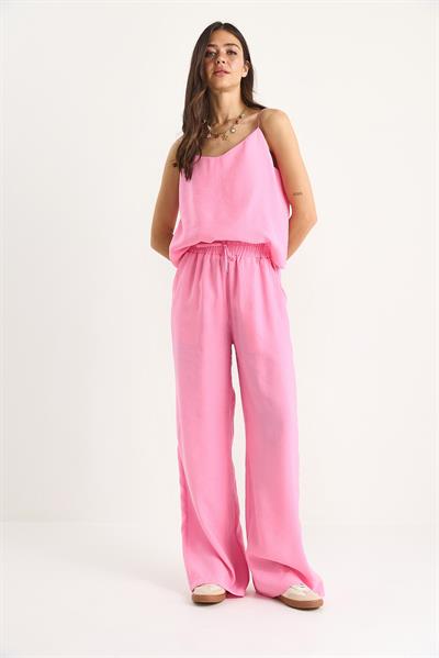 Kadın Askılı Dokuma Modal Bluz Pantolon Alt-Üst Takım 9298 60281024 - Şeker Pembe