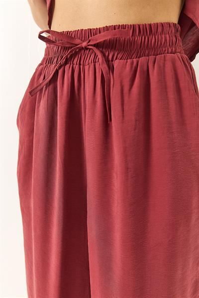 Kadın Askılı Dokuma Modal Bluz Pantolon Alt-Üst Takım 9298 60281024 - Bordo