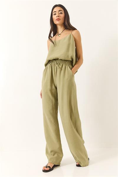 Kadın Askılı Dokuma Modal Bluz Pantolon Alt-Üst Takım 9298 60281024 - Çağla Yeşili