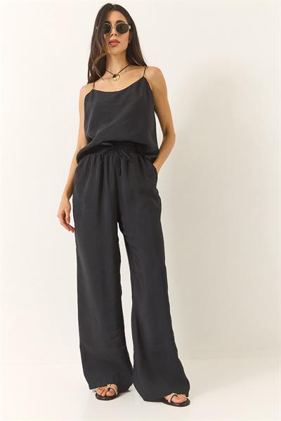 Kadın Askılı Dokuma Modal Bluz Pantolon Alt-Üst Takım 9298 60281024 - Siyah