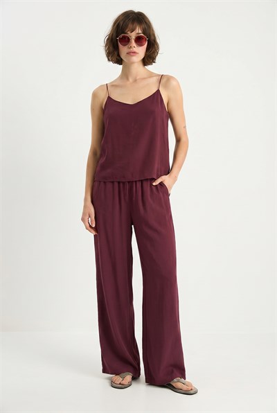 Askılı Dokuma Modal Bluz Pantolon Alt-Üst Takım 9298 60281024 - Koyu Bordo