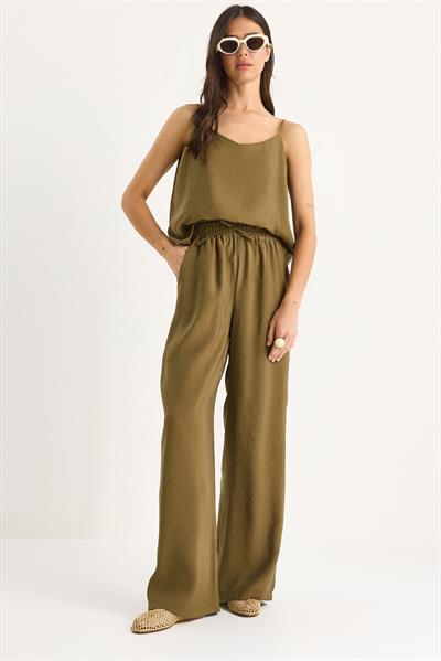 Kadın Askılı Dokuma Modal Bluz Pantolon Alt-Üst Takım 9298 60281024 - Haki