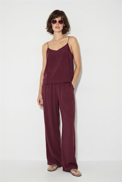 Askılı Dokuma Modal Bluz Pantolon Alt-Üst Takım 9298 60281024 - Koyu Bordo