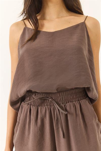 Kadın Askılı Dokuma Modal Bluz Pantolon Alt-Üst Takım 9298 60281024 - Kahve