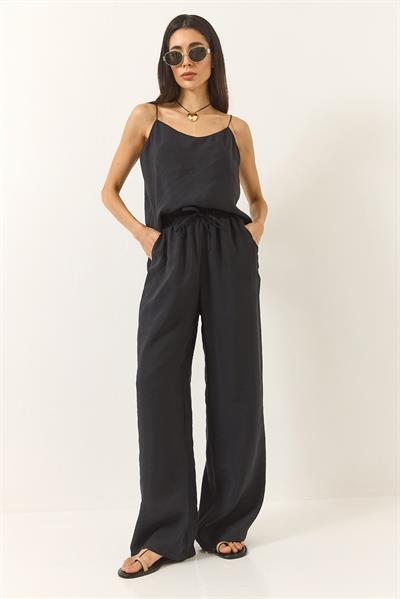 Kadın Askılı Dokuma Modal Bluz Pantolon Alt-Üst Takım 9298 60281024 - Siyah