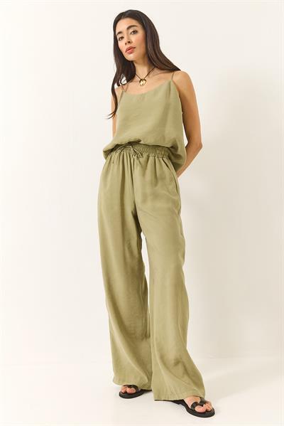 Kadın Askılı Dokuma Modal Bluz Pantolon Alt-Üst Takım 9298 60281024 - Çağla Yeşili